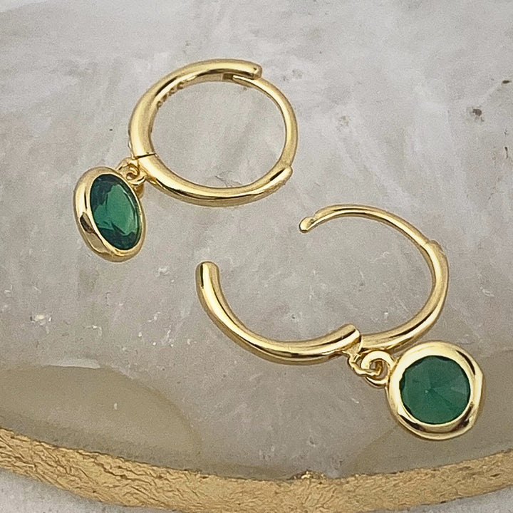 Earrings - Little Emerald And Gold Huggies