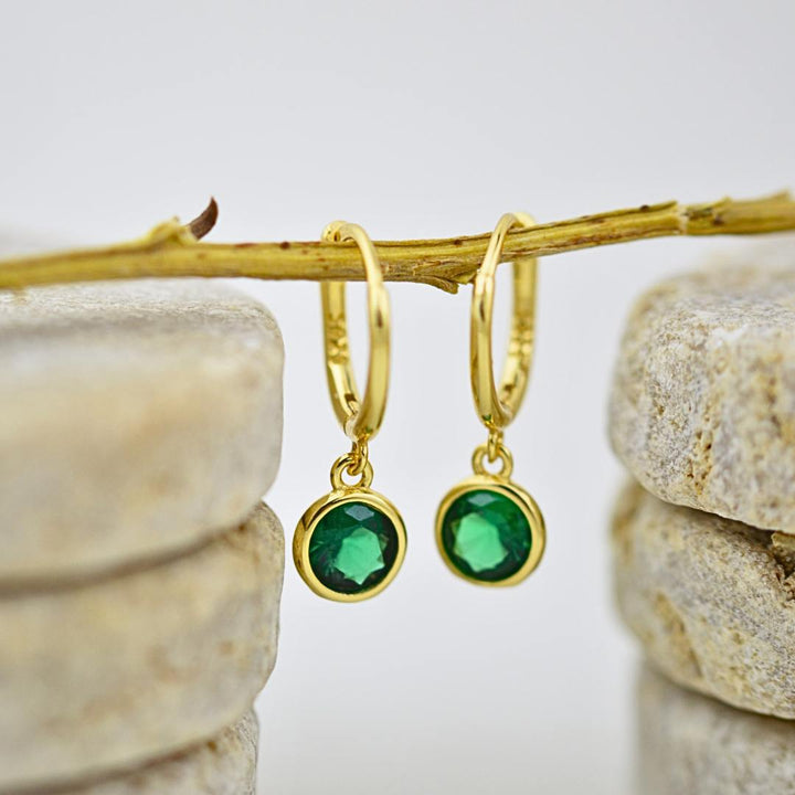 Earrings - Little Emerald And Gold Huggies