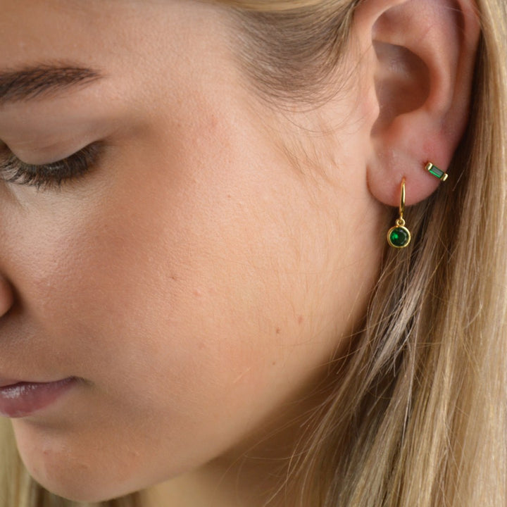 Earrings - Little Emerald And Gold Huggies