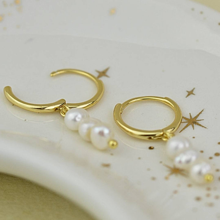 Earrings - Gold Pearl Tier Huggies