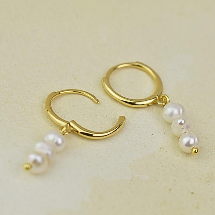 Earrings - Gold Pearl Tier Huggies
