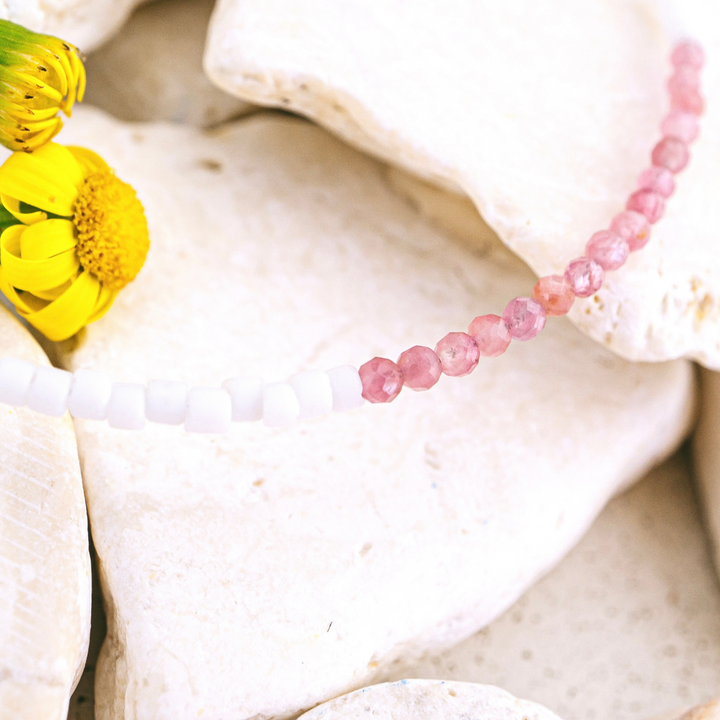 Pink Tourmaline Beaded Anklet