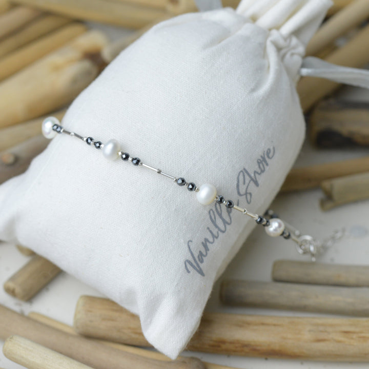 Pearl & Hematite Bead Anklet