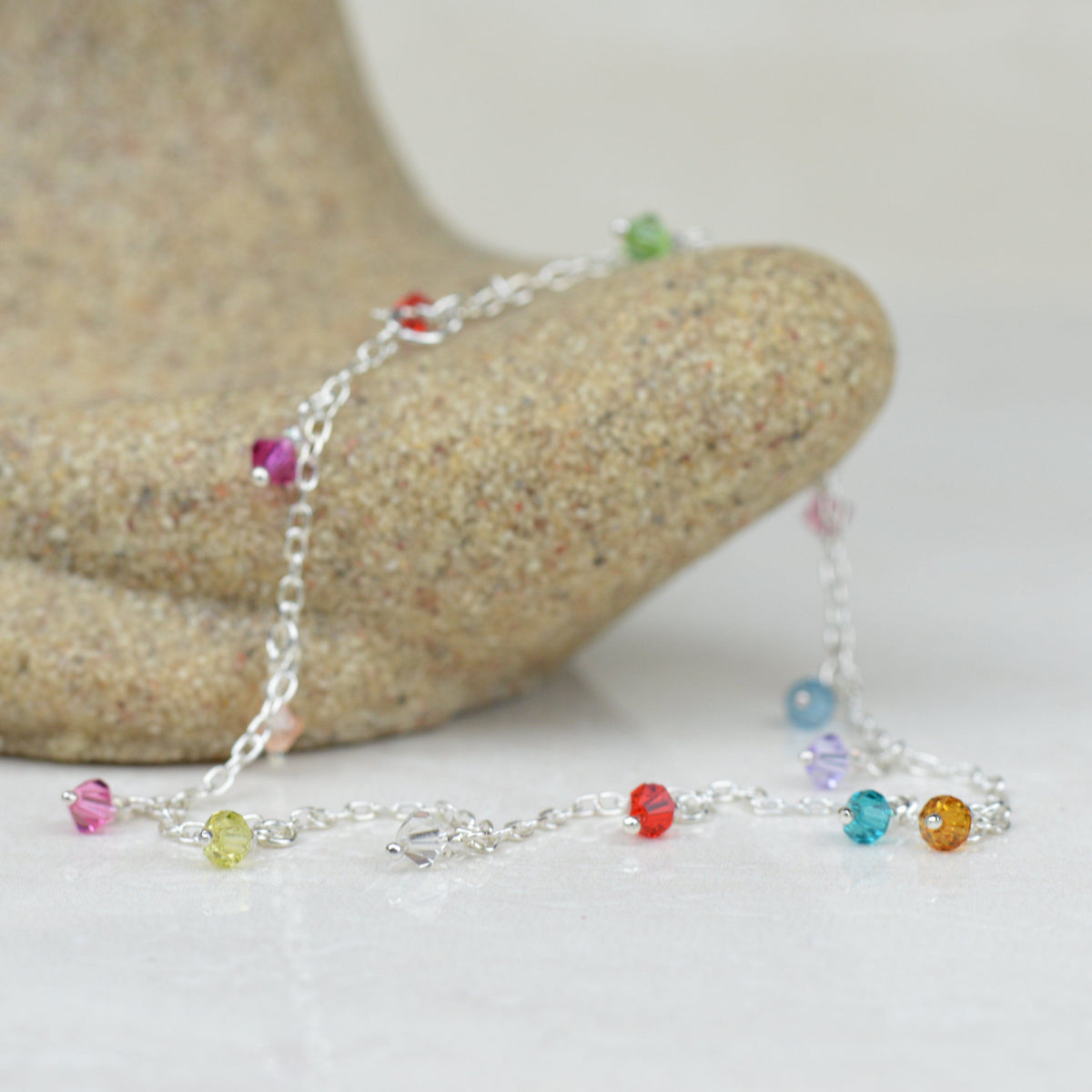 Crystal Glass Bead Anklet Vanilla Shore