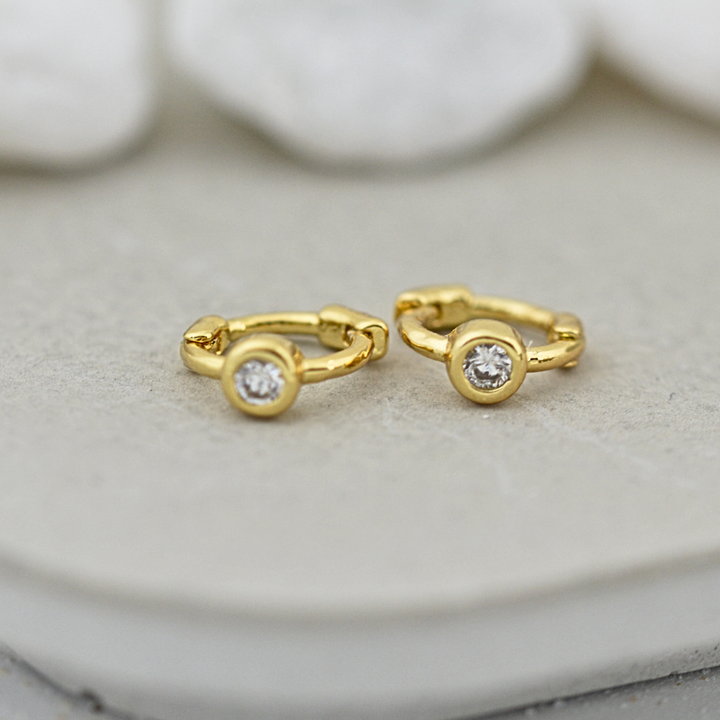 Tiny Side Ear Huggies (Gold & Clear)