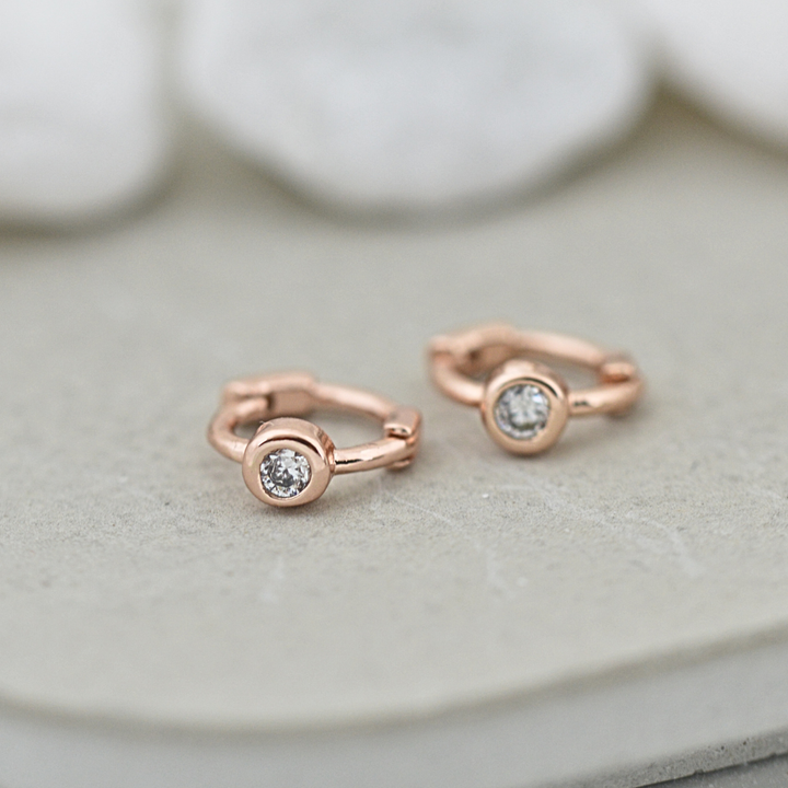 Tiny Side Ear Huggies (Rose & Clear)