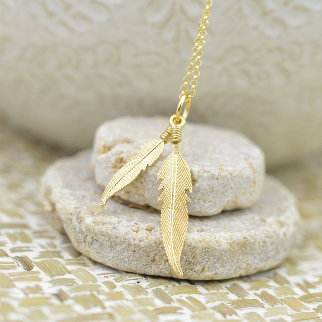 Gold Double Feather Necklace