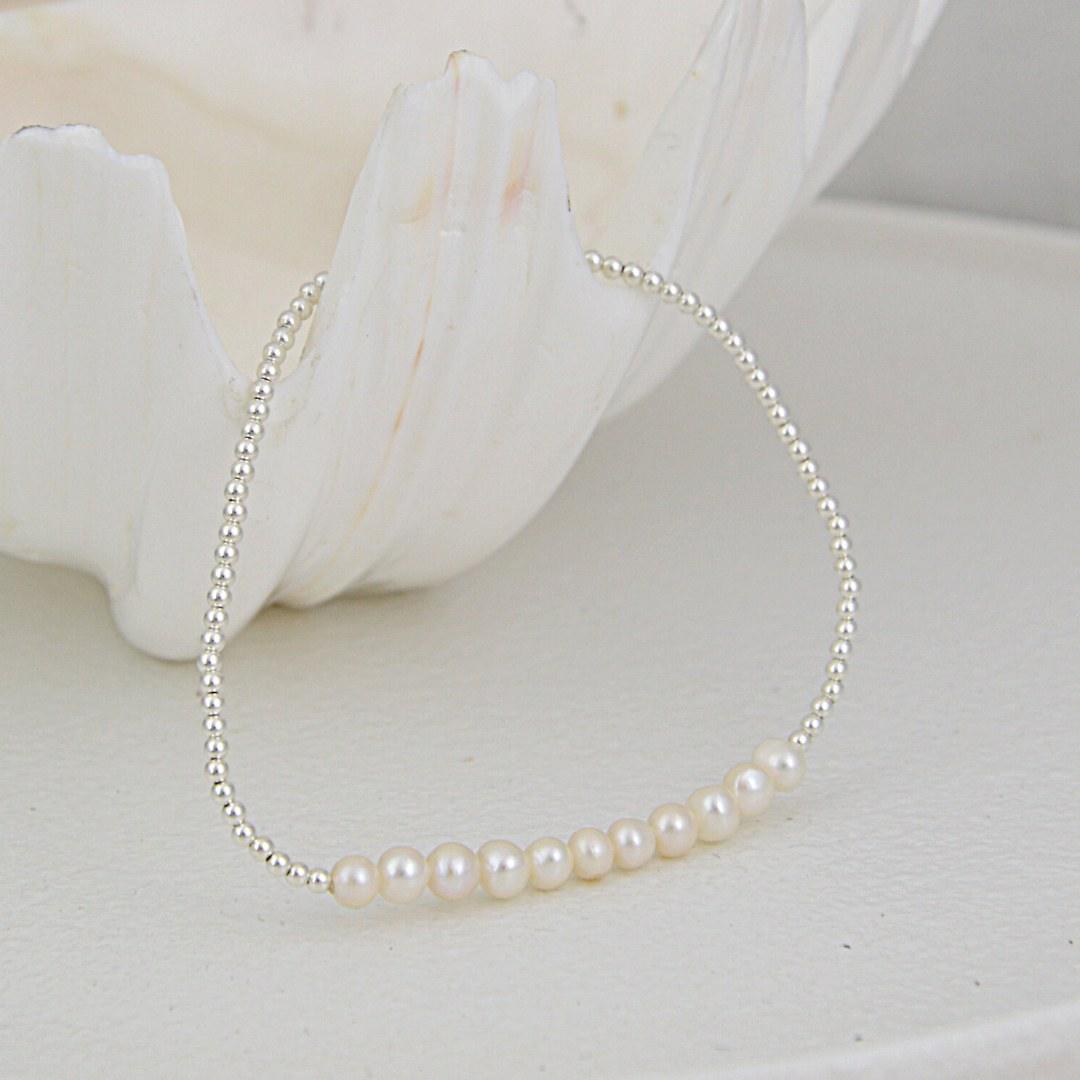 Beaded Pearl and Silver Bracelet