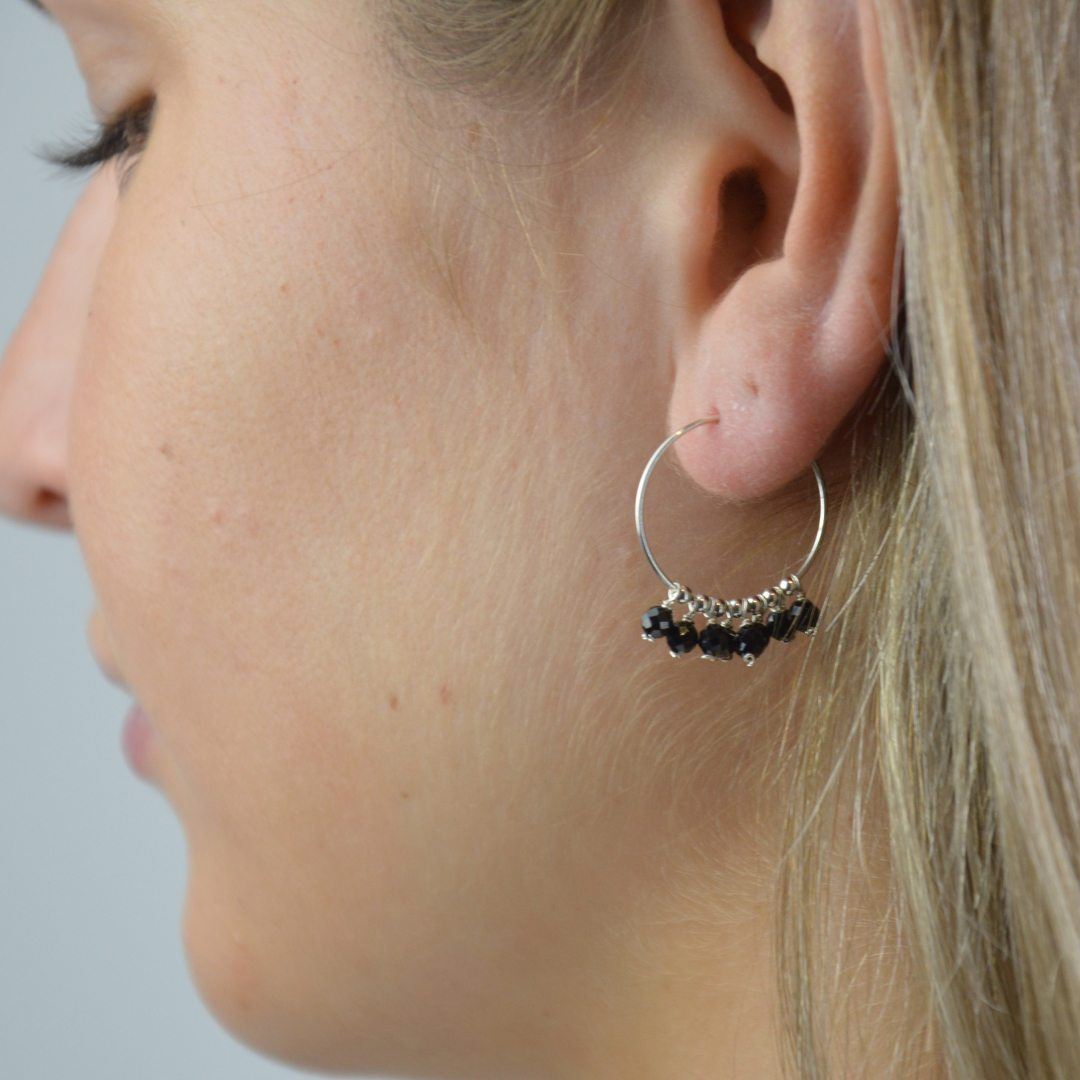 Black Spinel Gypsy Hoops