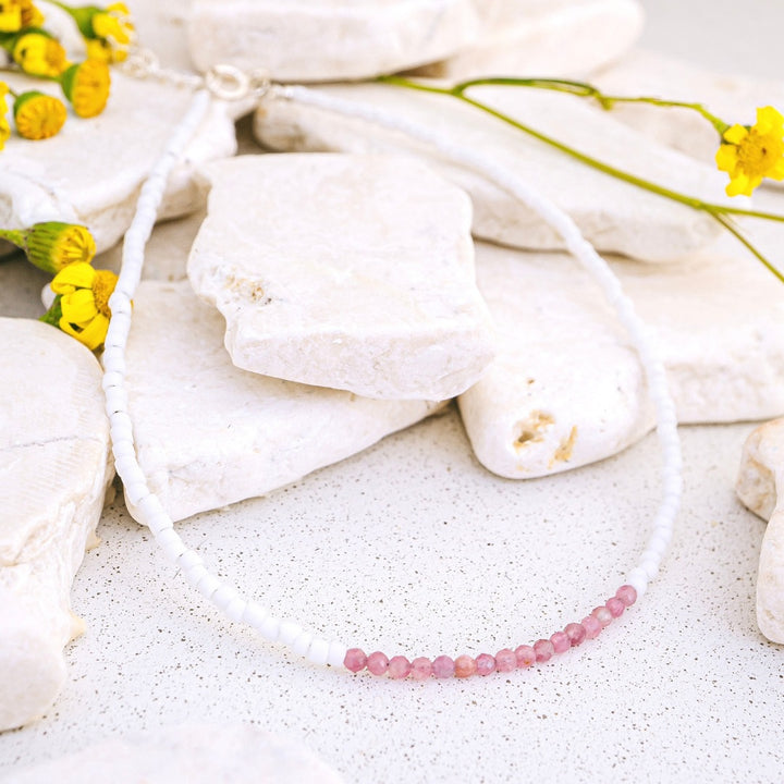 Pink Tourmaline Beaded Anklet