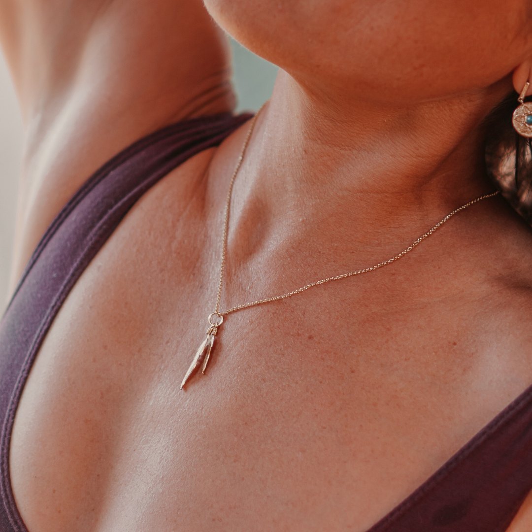 Gold Double Feather Necklace
