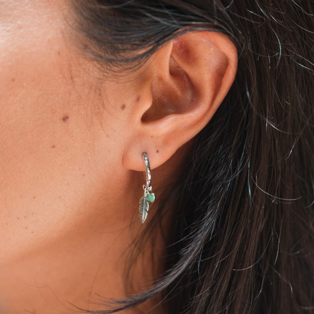 Feather & Heart Mini Hoops