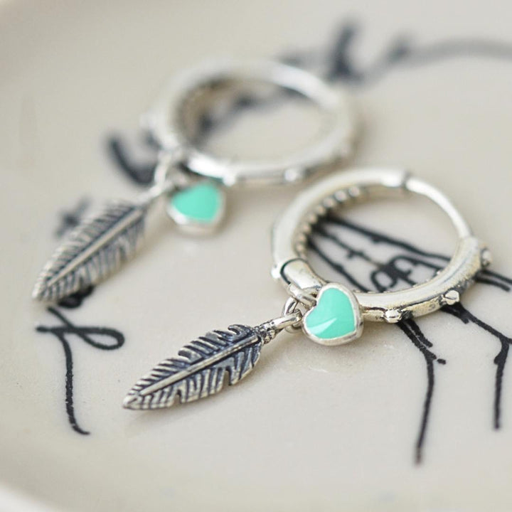 Feather & Heart Mini Hoops