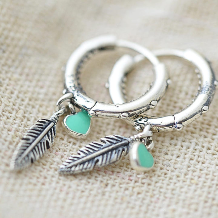 Feather & Heart Mini Hoops