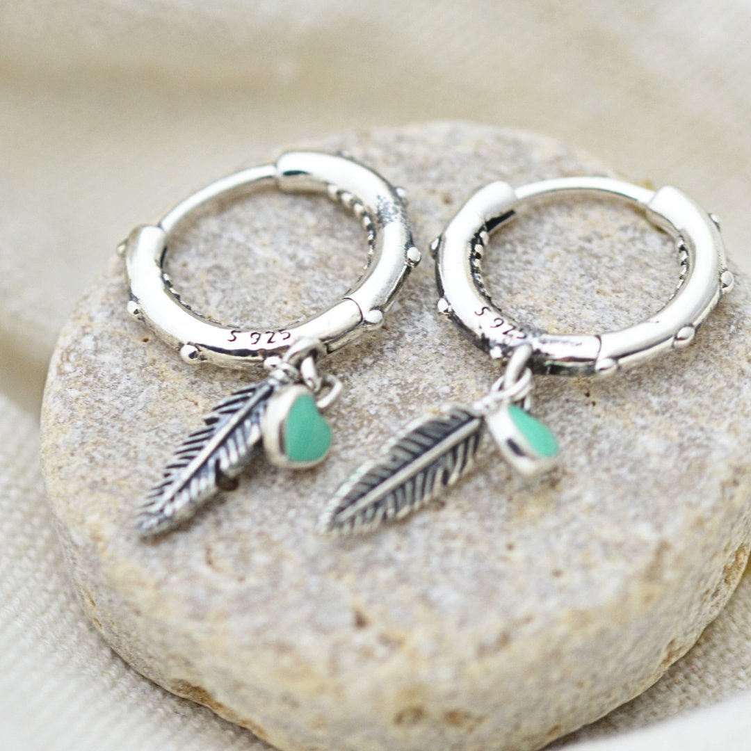 Feather & Heart Mini Hoops