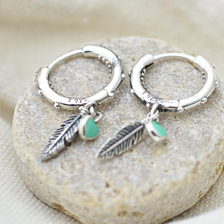 Feather & Heart Mini Hoops