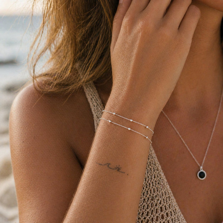 Dainty Double Wrap Silver Ball Bracelet