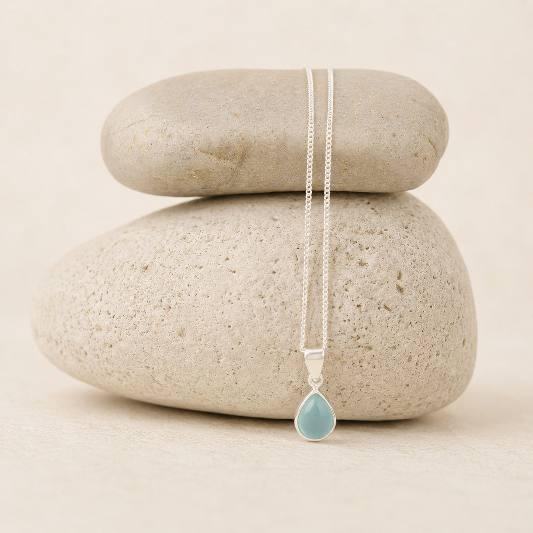 Dainty Raindrop Chalcedony Necklace