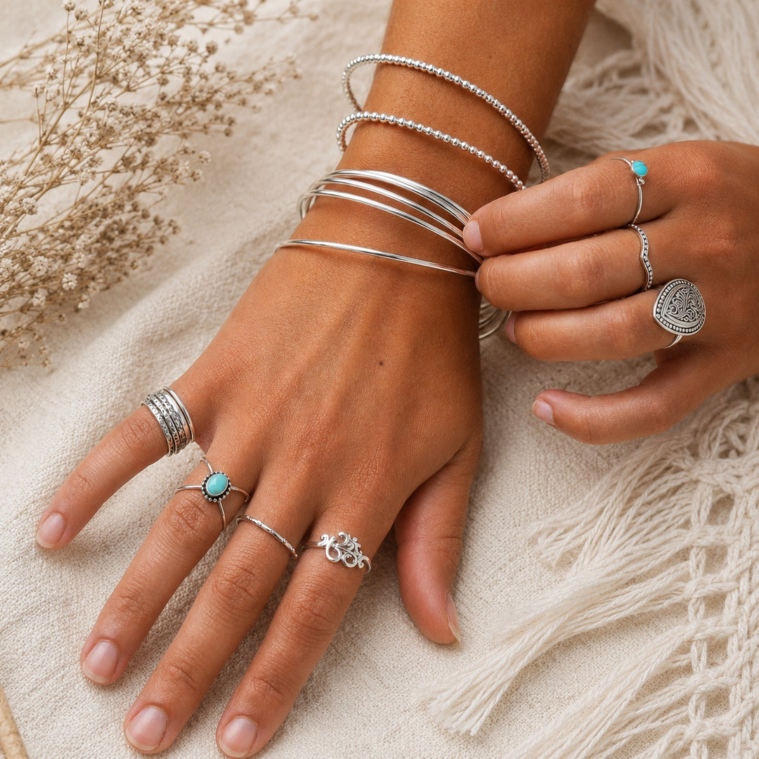 Set of Five Sterling Silver Linked Bracelets