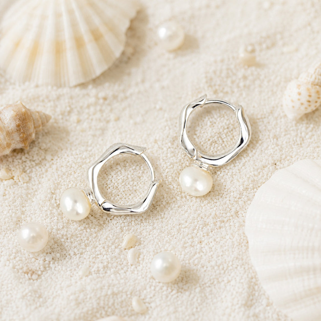 Hex Pearl Huggie Hoops