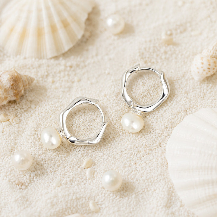 Hex Pearl Huggie Hoops