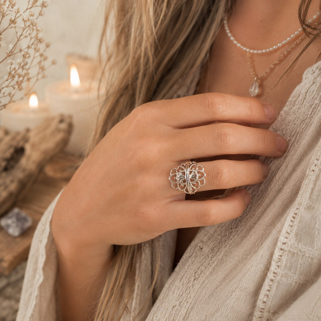 Open Lotus Mandala Ring