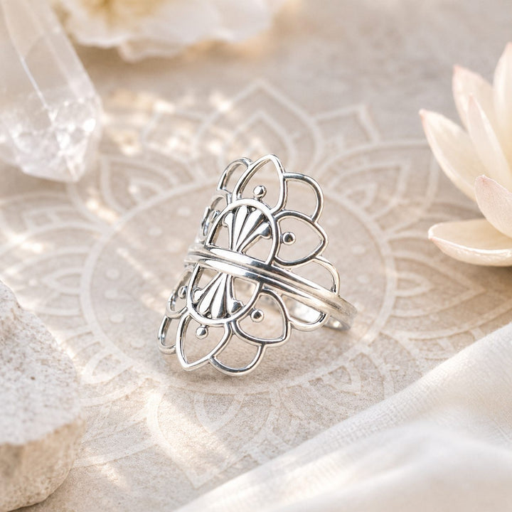 Open Lotus Mandala Ring