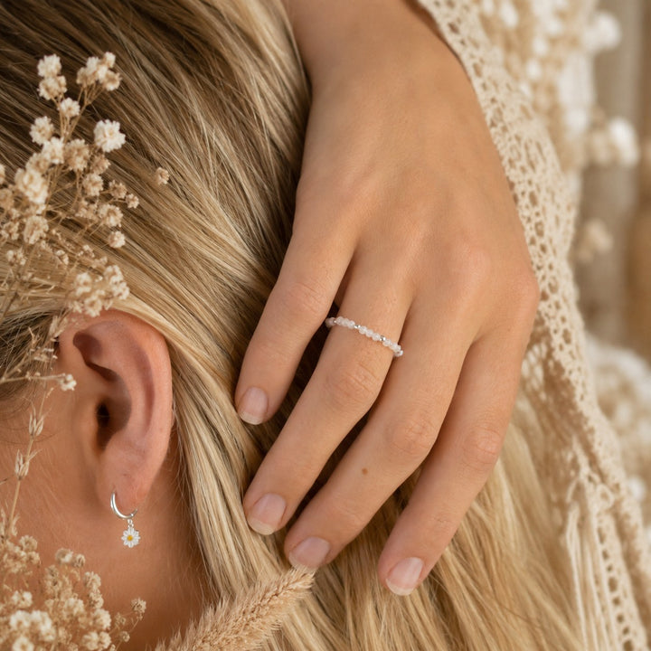 Dainty Beaded Moonstone Ring