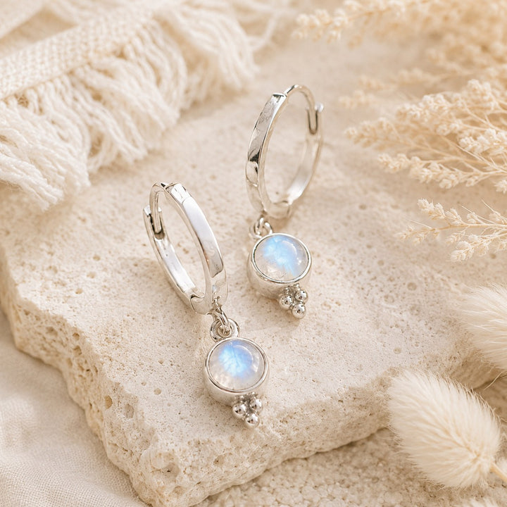 Little Moonstone Huggie Hoops