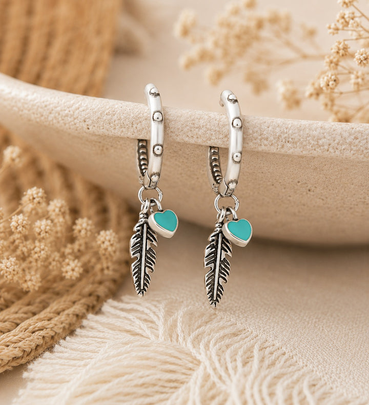 Feather & Heart Mini Hoops