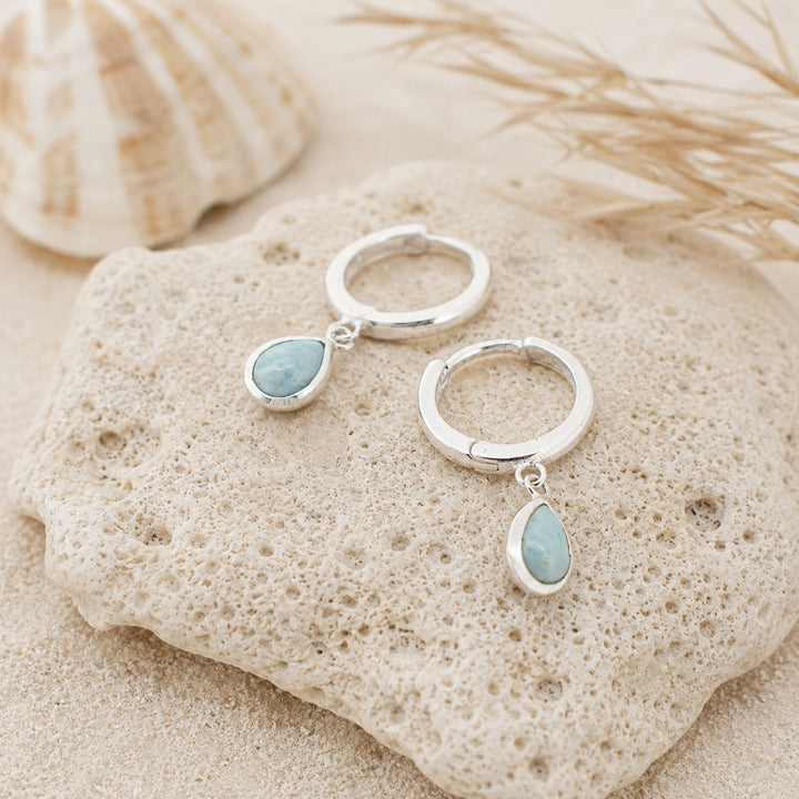 Little Teardrop Larimar Huggie Hoops