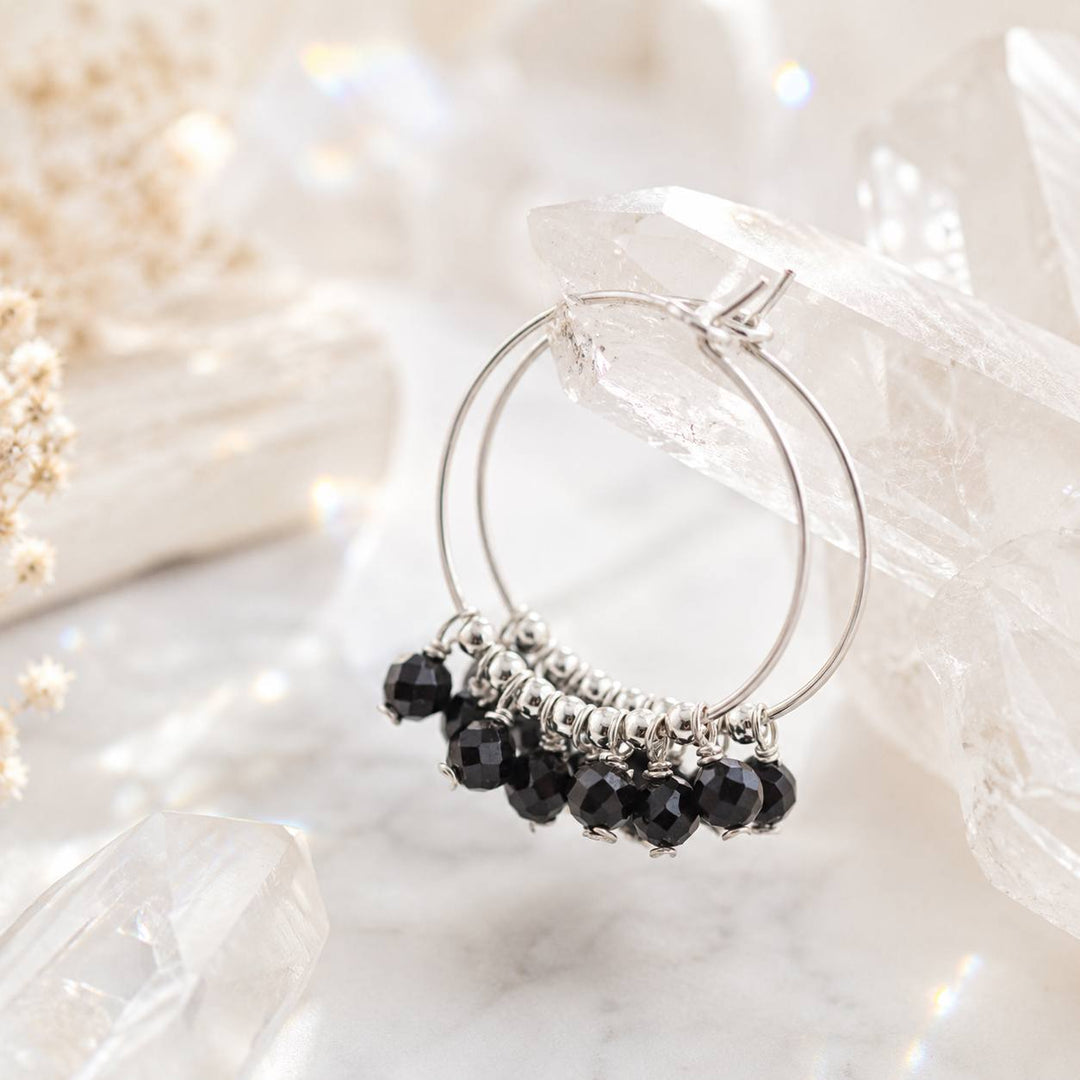 Black Spinel Gypsy Hoops