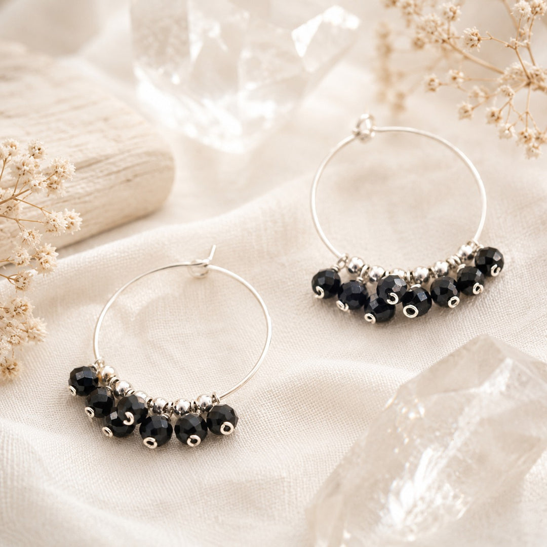 Black Spinel Gypsy Hoops