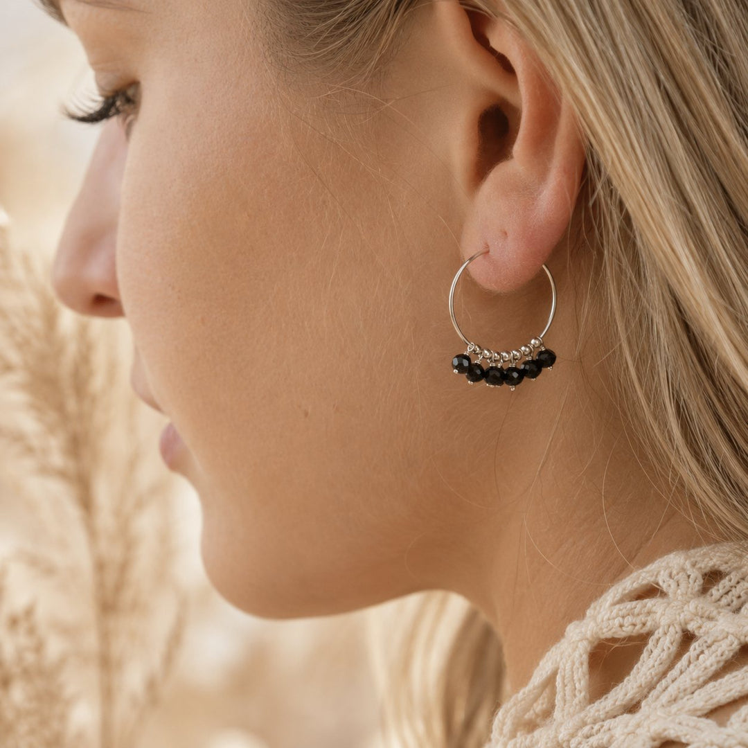 Black Spinel Gypsy Hoops
