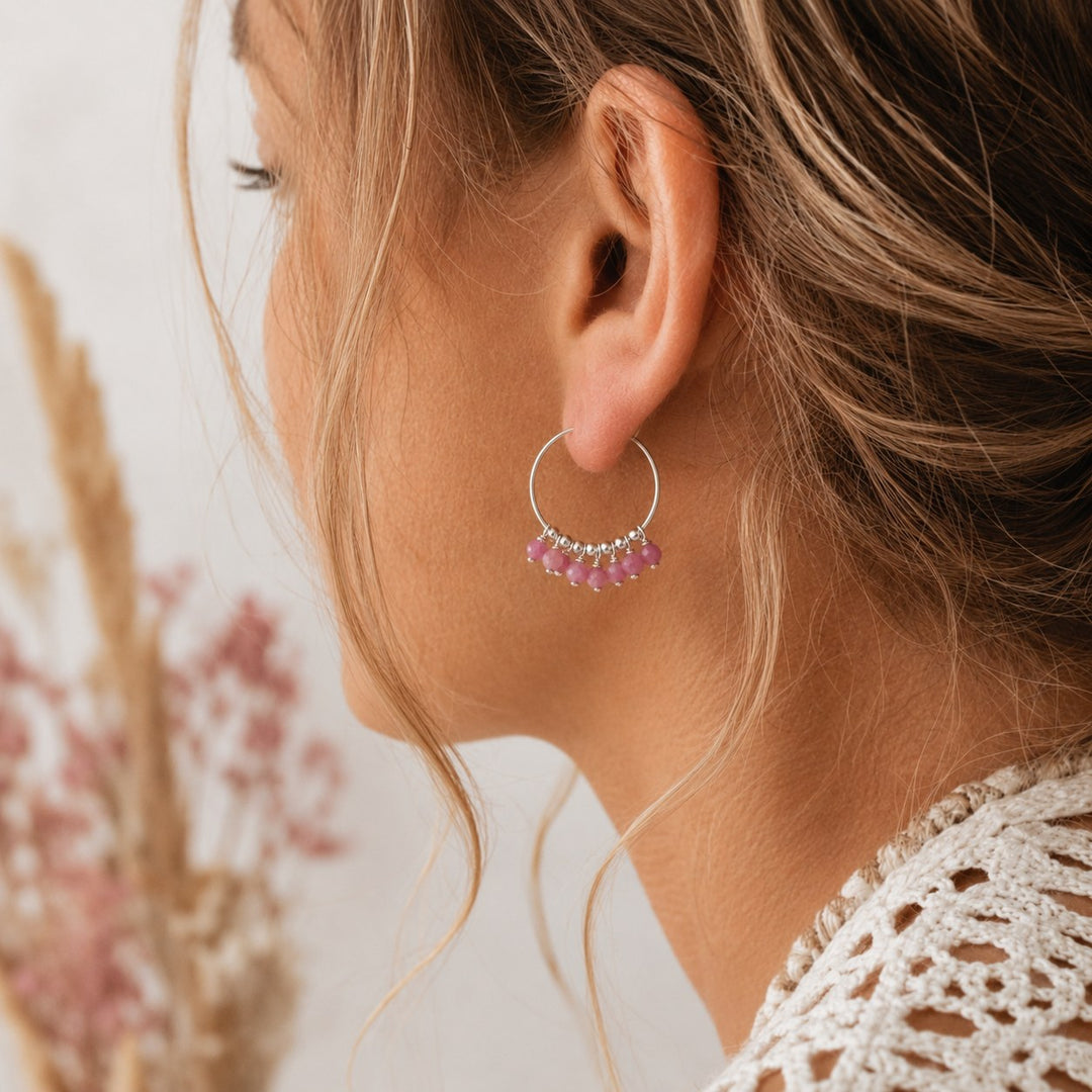 Pink Tourmaline Gypsy Hoops