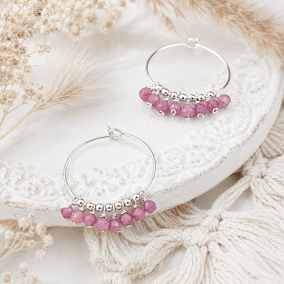 Pink Tourmaline Gypsy Hoops