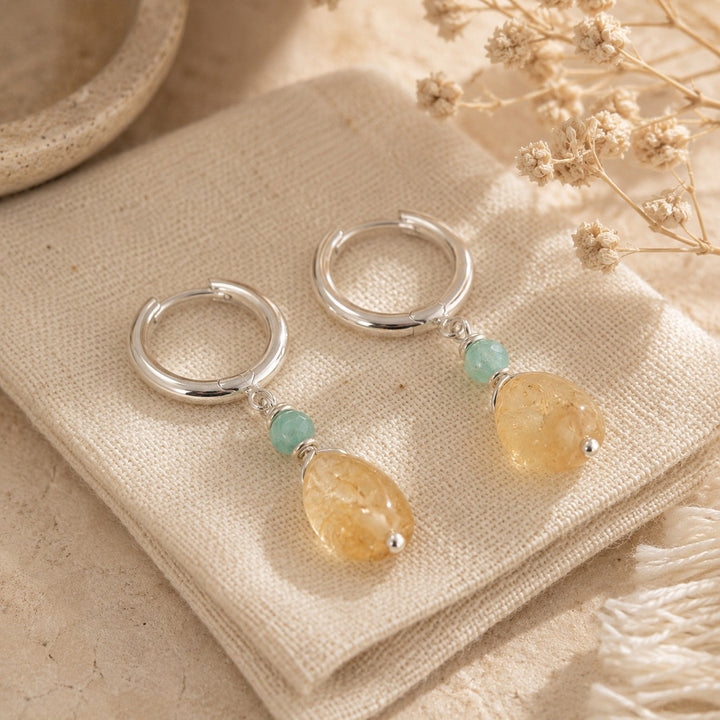 Citrine Amazonite Dainty Hoops