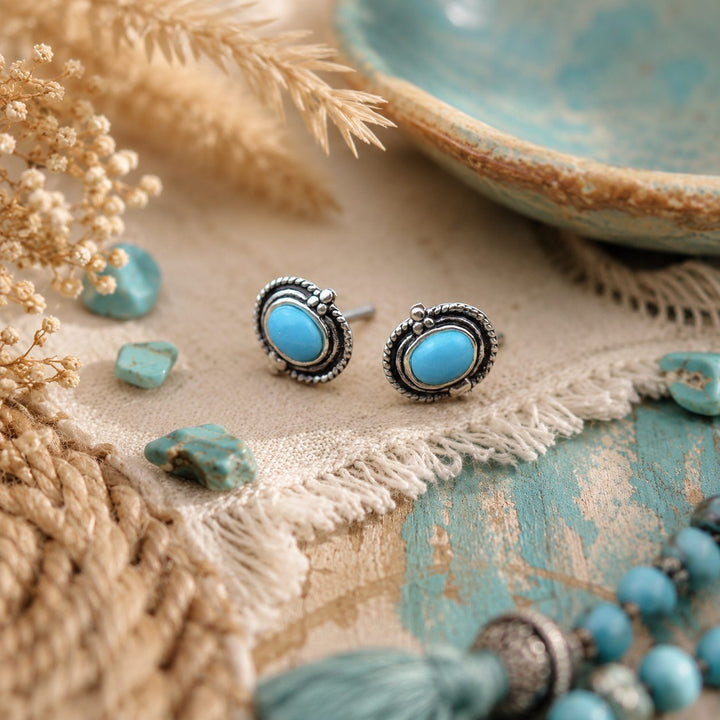 Oval Turquoise Boho Studs