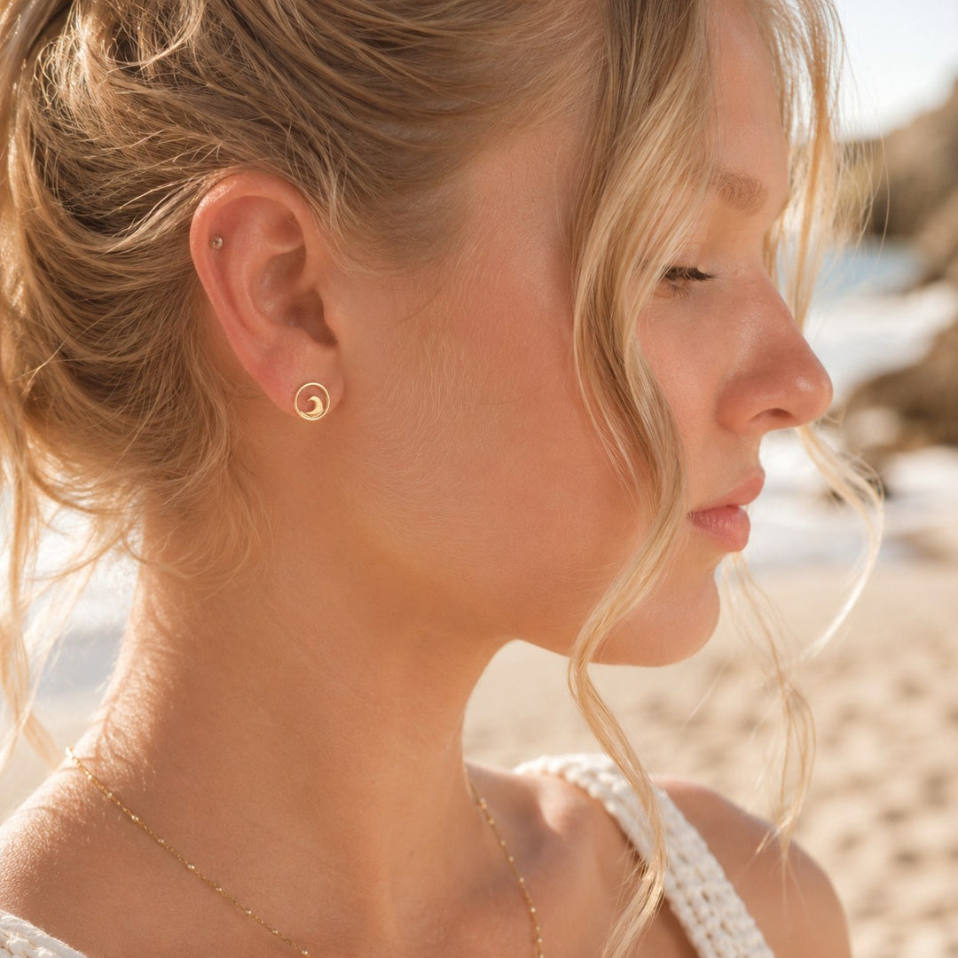 Gold Wave Stud Earrings