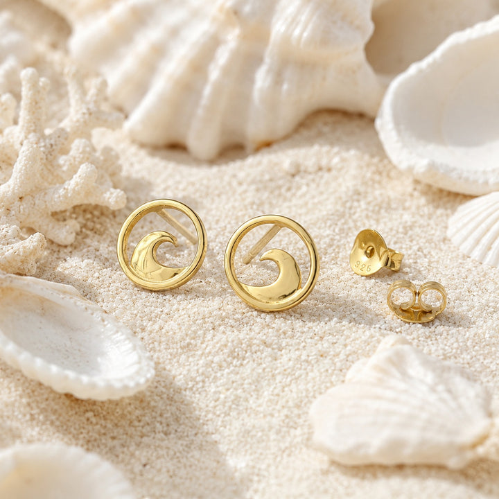 Gold Wave Stud Earrings