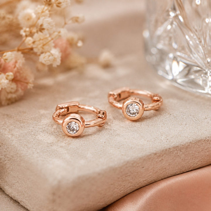 Tiny Side Ear Huggies (Rose & Clear)