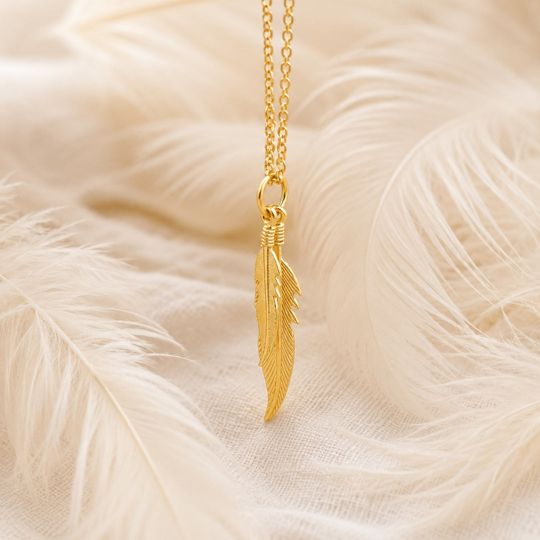 Gold Double Feather Necklace
