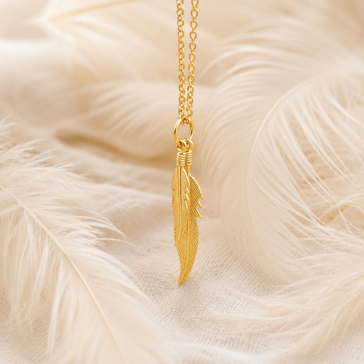 Gold Double Feather Necklace