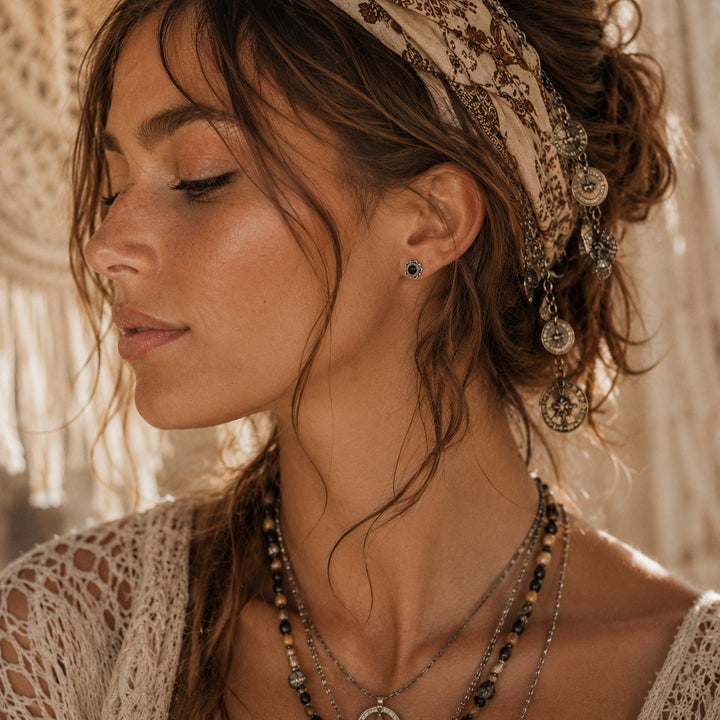Black Boho Studs