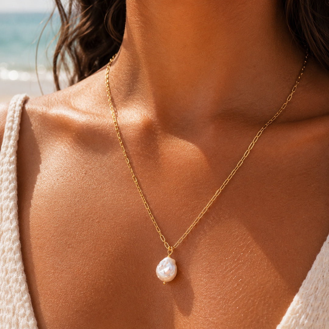 Gold Nomad Pearl Necklace