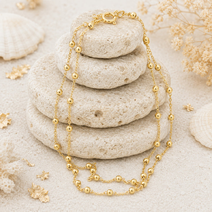 Gold Double Strand Ball and Chain Anklet