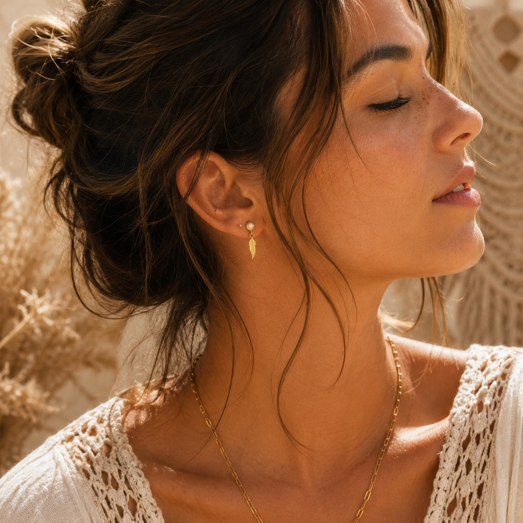 Gold Spirit Feather Studs