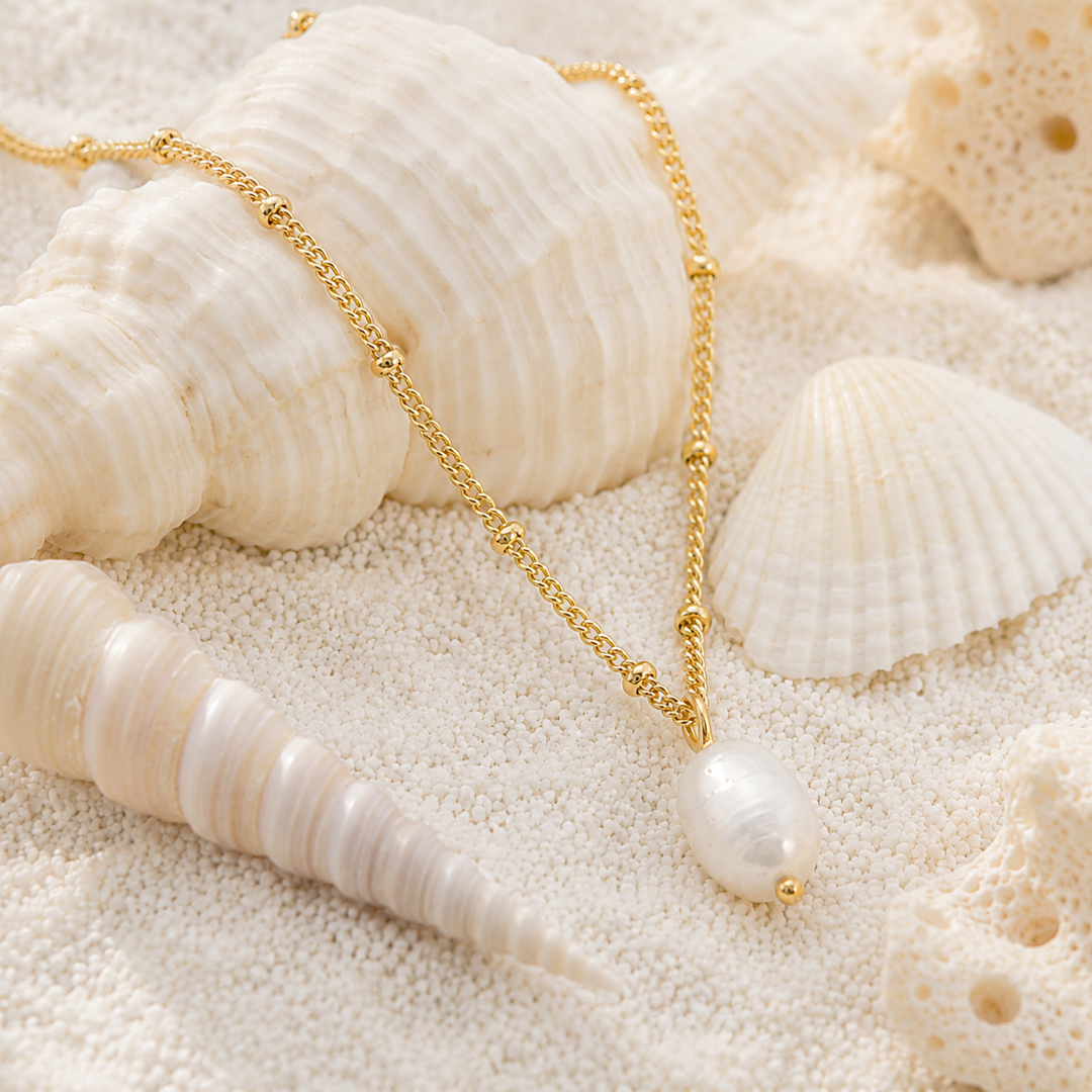 Necklaces - gold pearl necklace