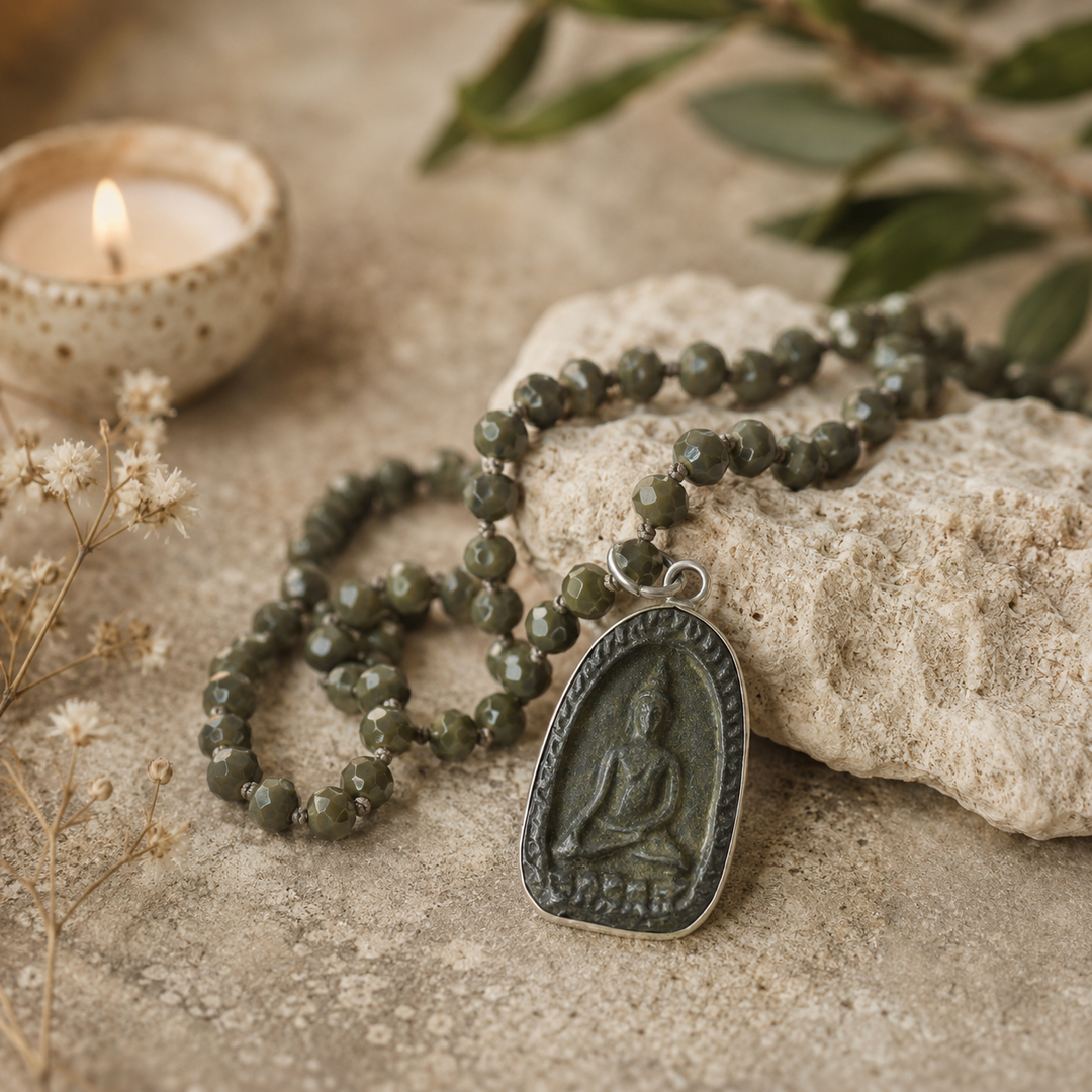 Stone Bead Buddha Necklace