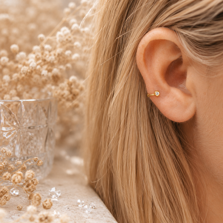 Tiny Side Ear Huggies (Gold & Clear)